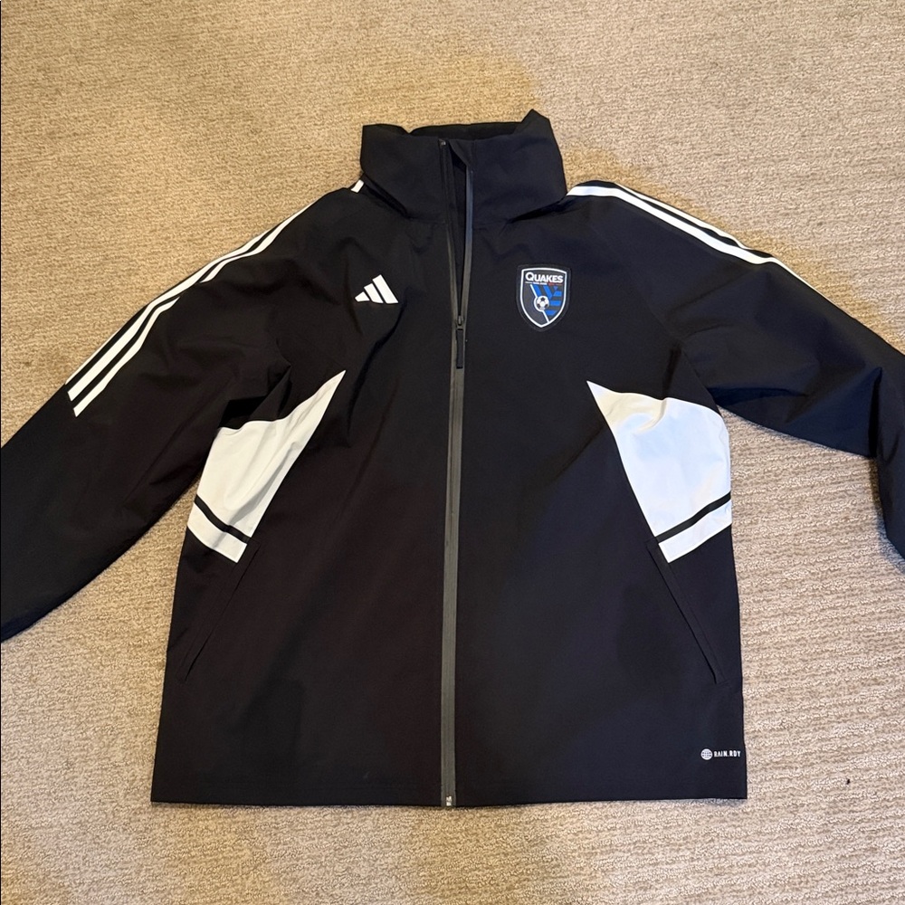 San Jose Earthquakes Rain Ready Lightweight Jacket with built in hoodie.Mens 2XL
